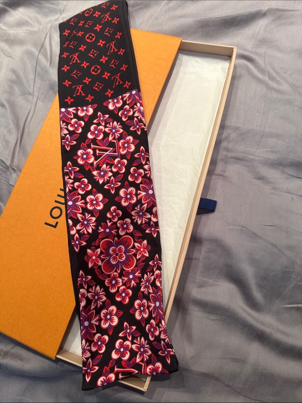Louis Vuitton Black, Red & Pink Floral Silk Twilly Scarf - Picture 4 of 4